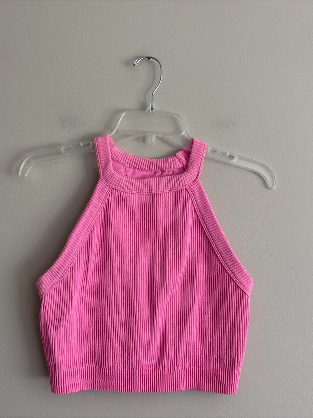 Aerie Real Good Ribbed Cropped Halter Tank Top Hot Pink Size XL
